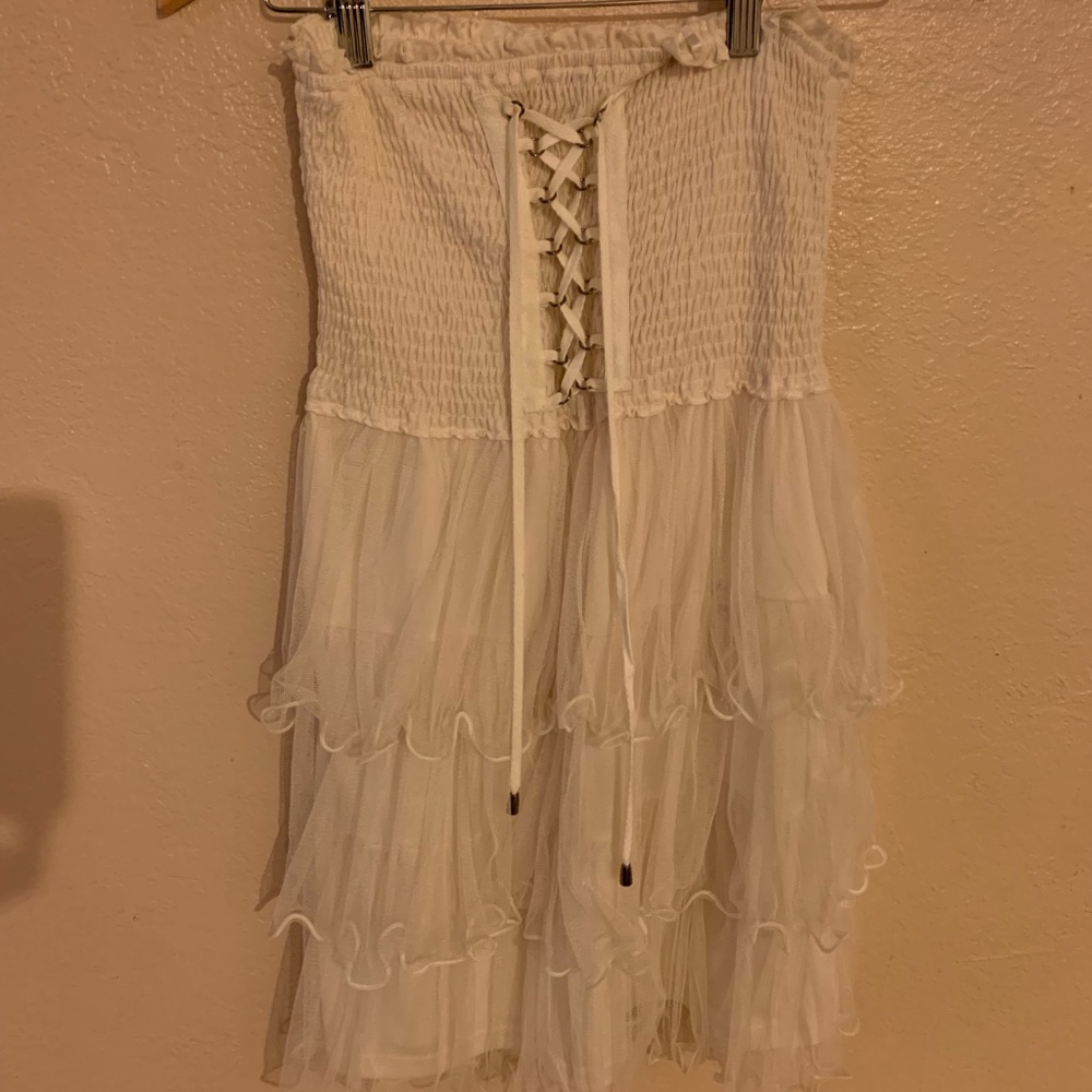 White Strapless Lace-Up Dress